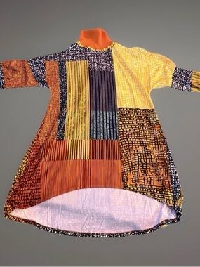 XPLUSWEAR Plus Size 2XL Patchwork Knit Long Sleeve Tunic Top Multicolor